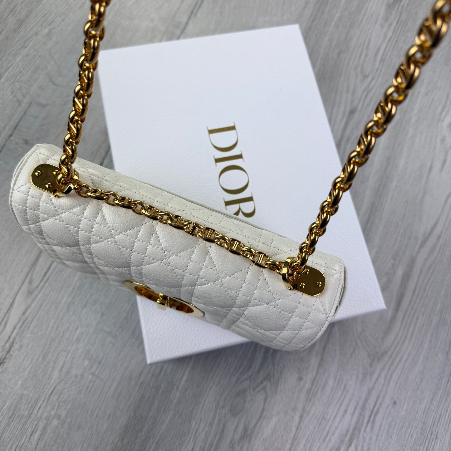 Dior Women’s White Small Dior Caro Ivory Supple Cannage Calfskin Bag