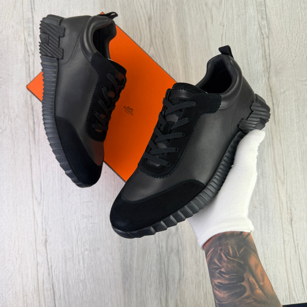 Hermes Men’s All Black Suede Bouncing Sneakers - Uk 11