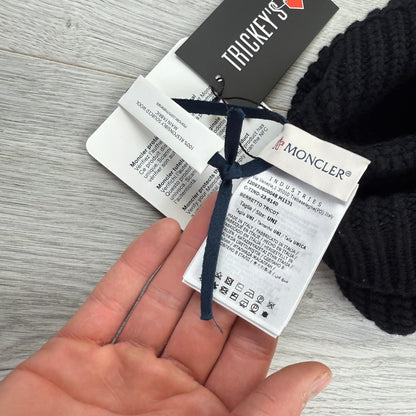 Moncler Logo Patch Ribbed Black Beanie