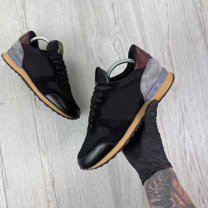 Valentino Men’s Black Mesh Runners With Maroon Heel - Uk 8