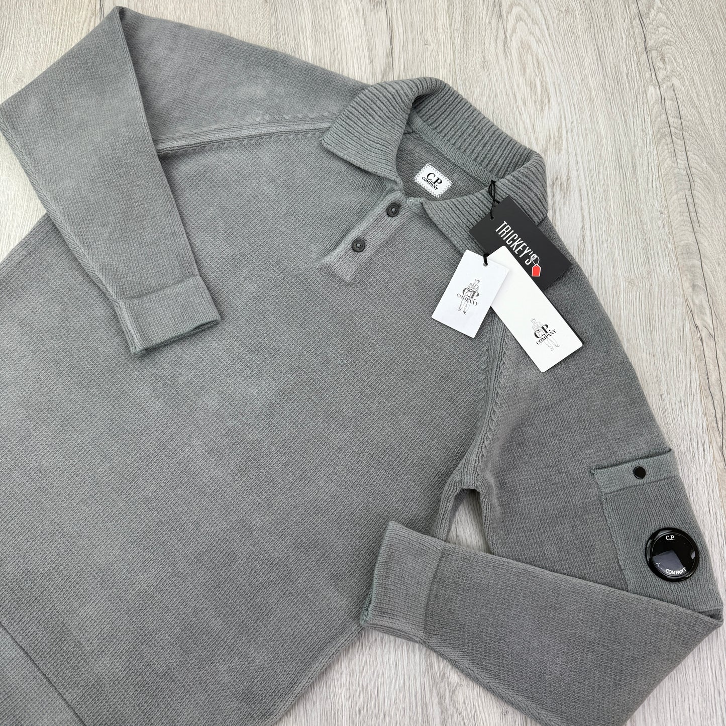Cp Company Men’s Grey Knitted 1/4 Button Up Sweatshirt