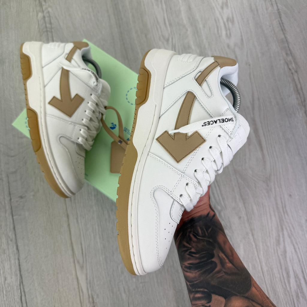 Off White Out Of Office Beige & White Low Trainers - Uk 6