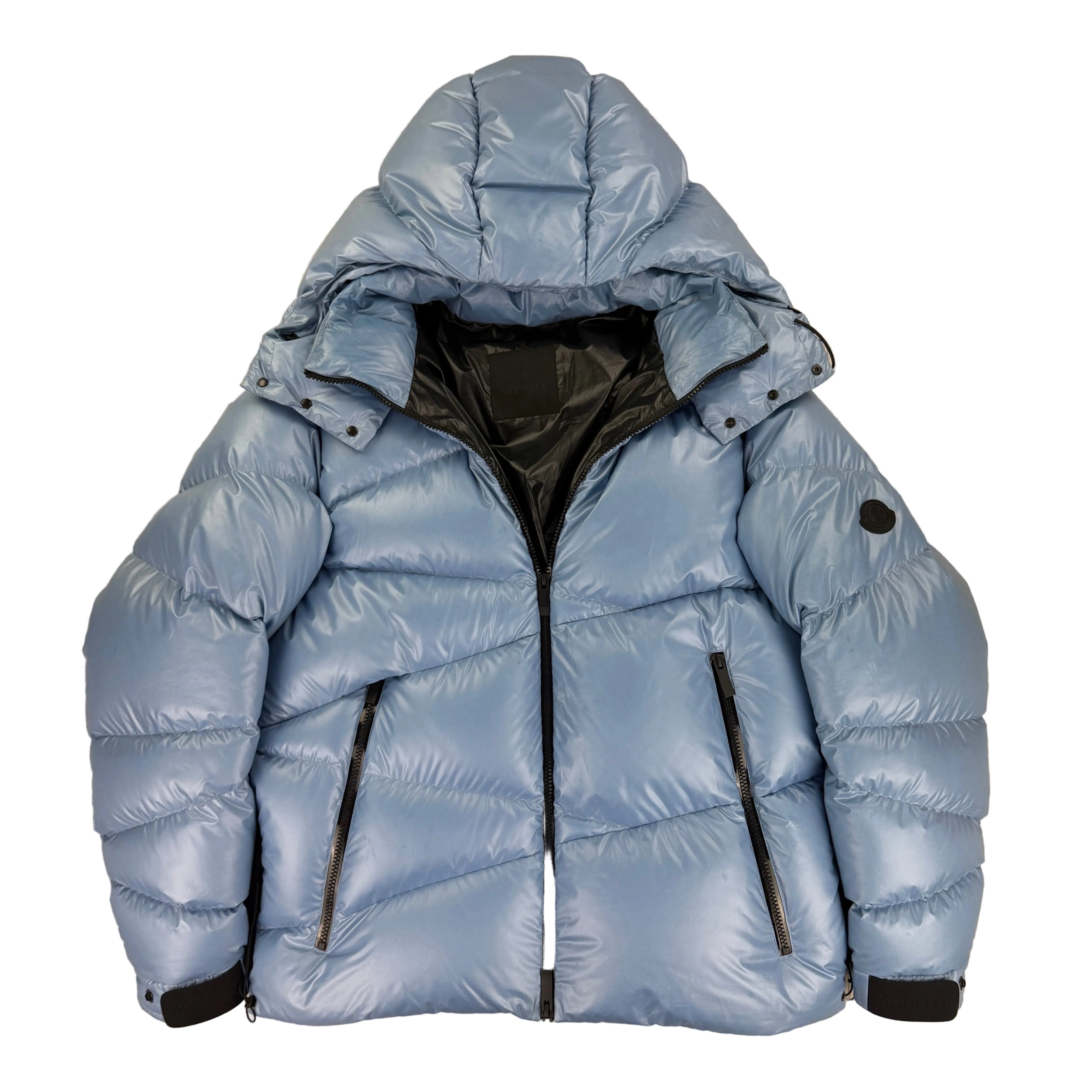 Moncler Men’s Yonne Baby Blue Black Badge Zip-up Down Jacket