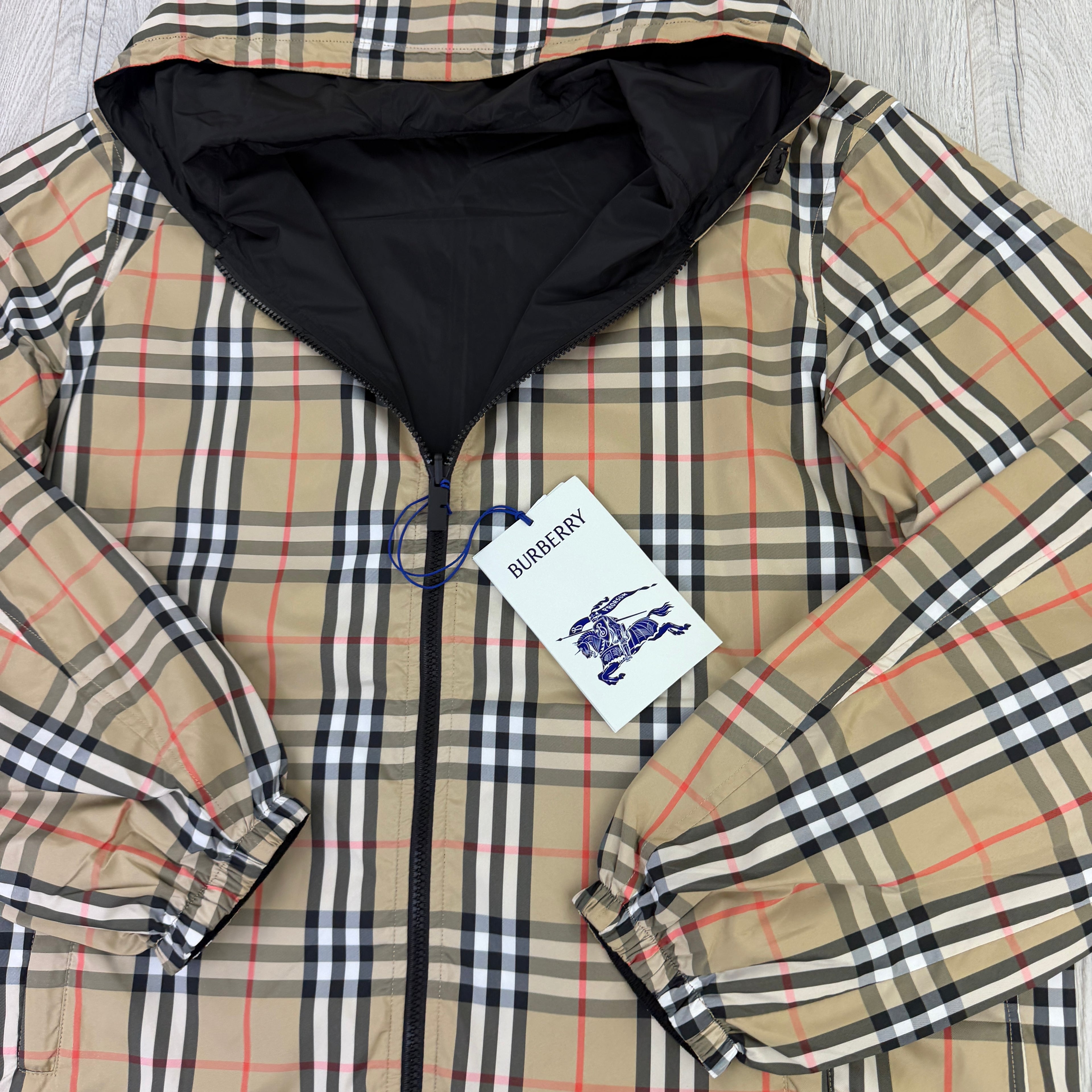 Burberry Men’s Vintage Check Reversible Windbreaker Jacket - Large