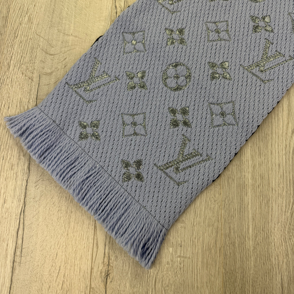 Louis Vuitton Blue / Silver Wool & Silk Monogram Scarf