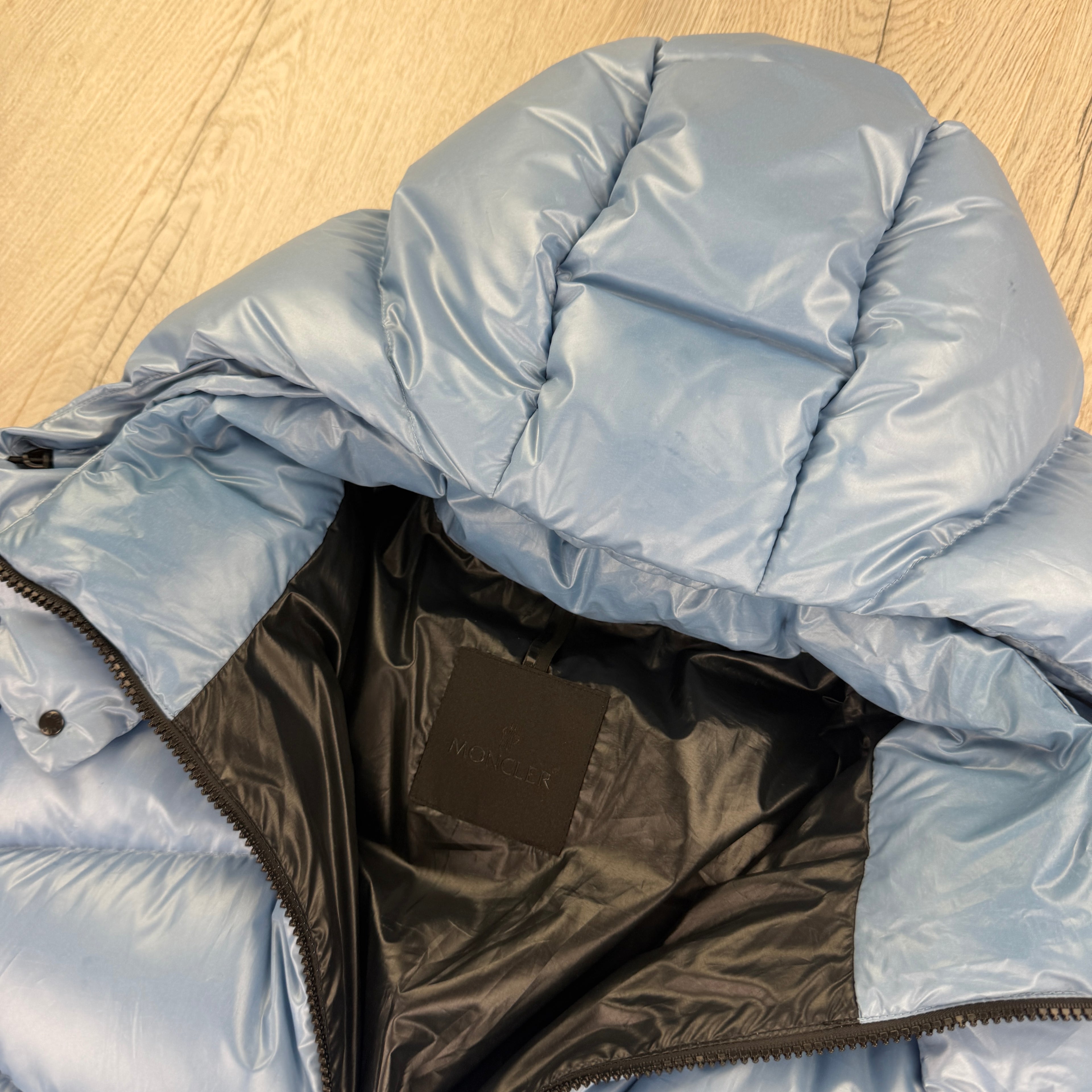 Moncler Men’s Yonne Baby Blue Black Badge Zip-up Down Jacket