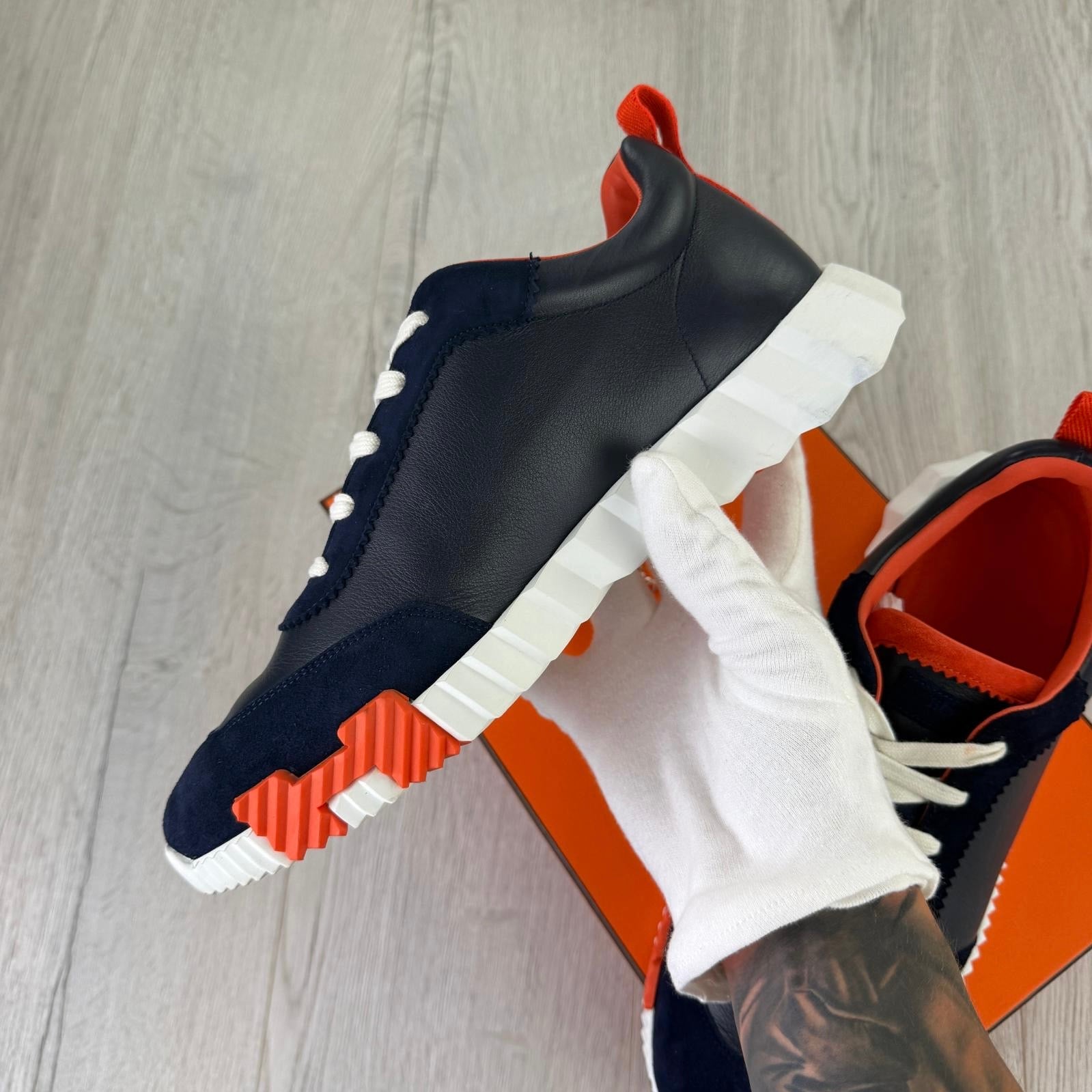Hermes Men’s Navy Orange Bouncing Sneakers - 42 (Fit Uk 8)