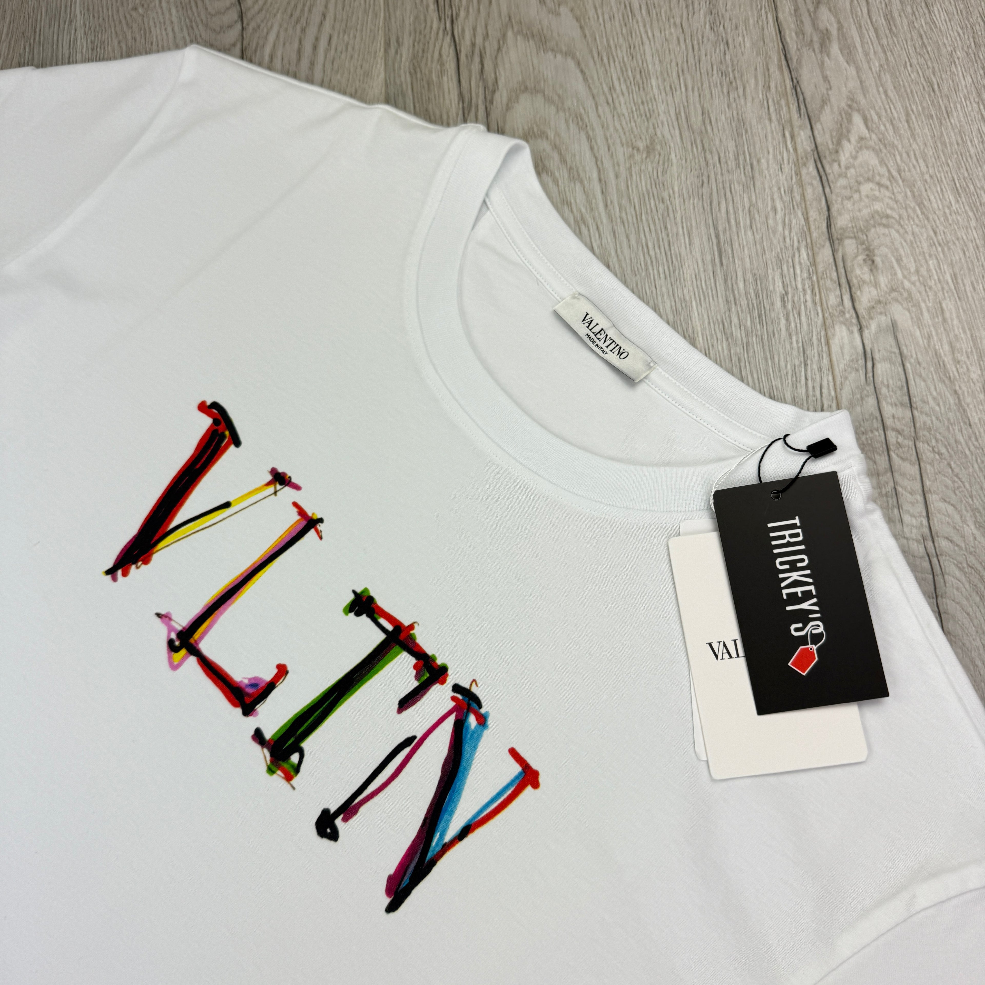 Valentino Men’s White T-shirt Coloured ‘VLTN’ Logo