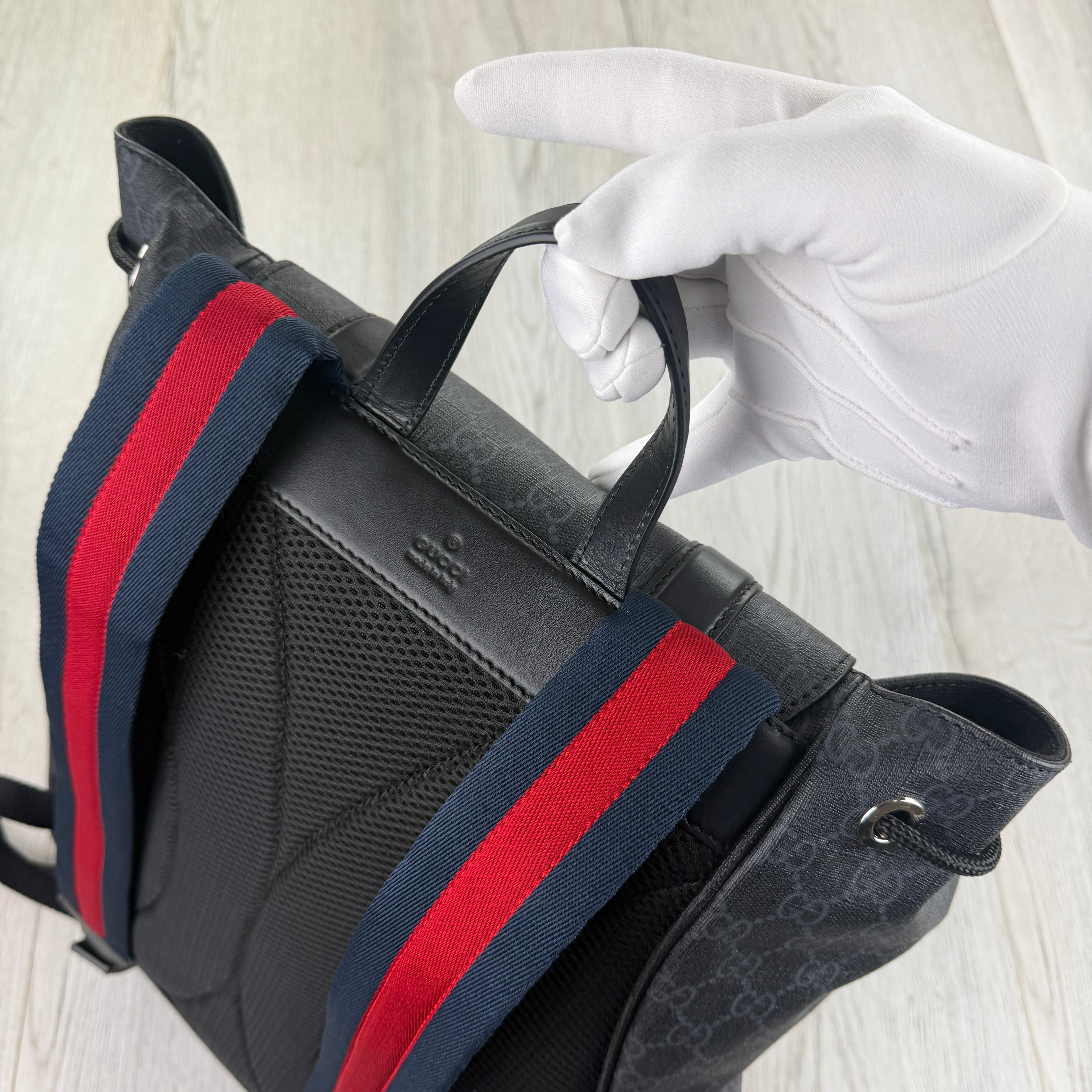 Gucci Mens GG Supreme Web Backpack