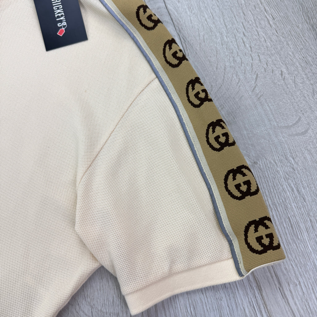 Gucci Men’s Beige Polo With Interlocking G Stripe