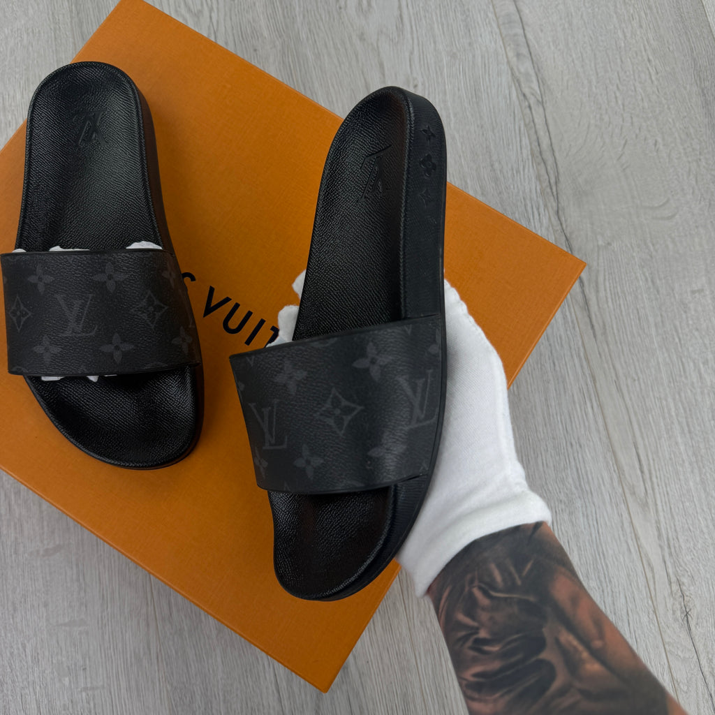 Louis Vuitton Men’s Black Leather Sliders - Uk 6 (Fit 7)
