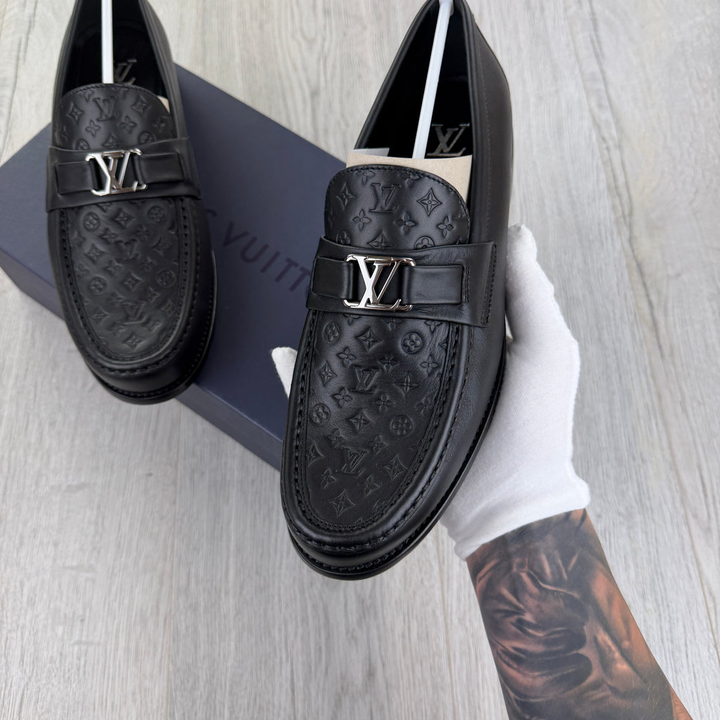 Louis Vuitton Mens Black Major Monogram Loafers