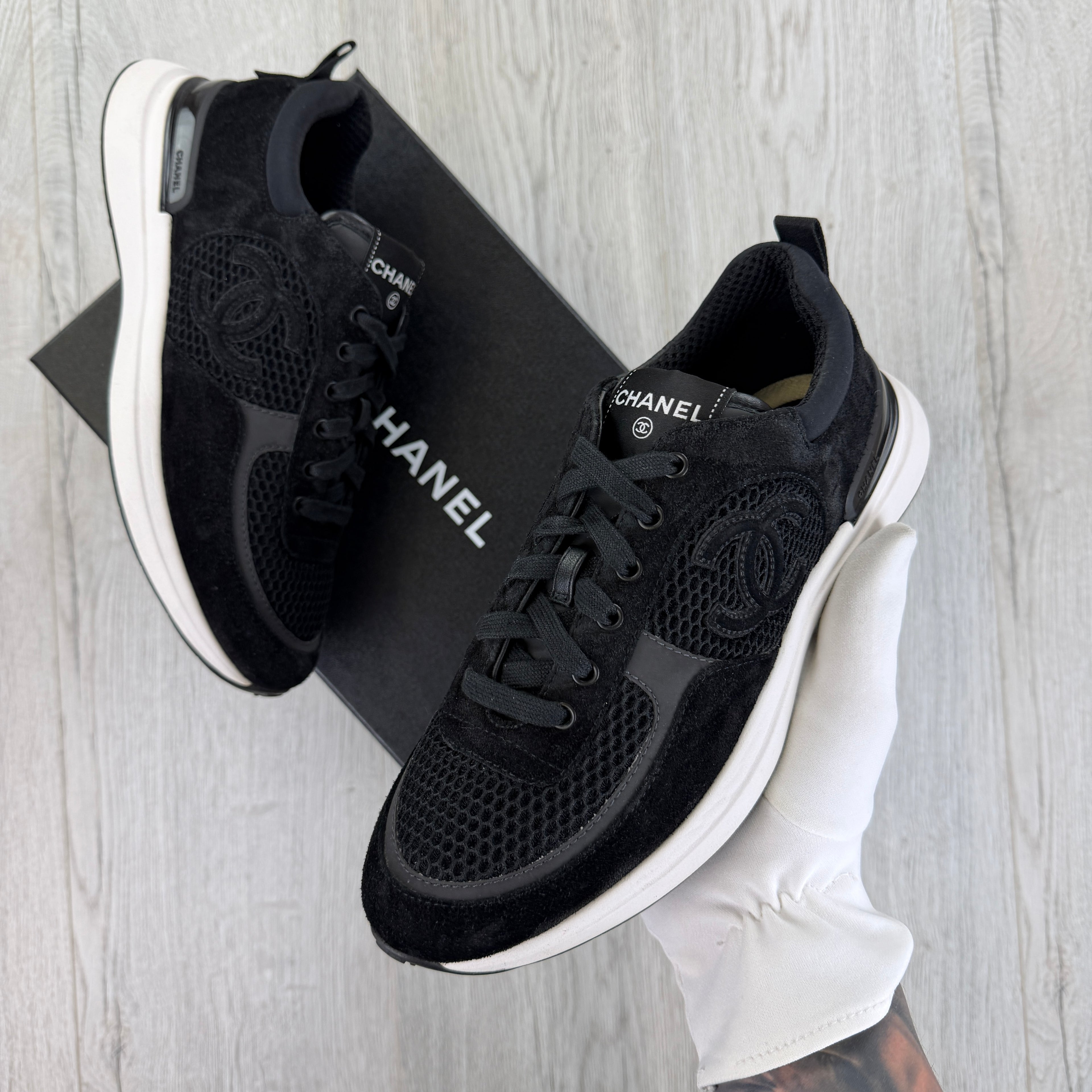 Chanel Men’s Black Low Suede Runners - Uk 7