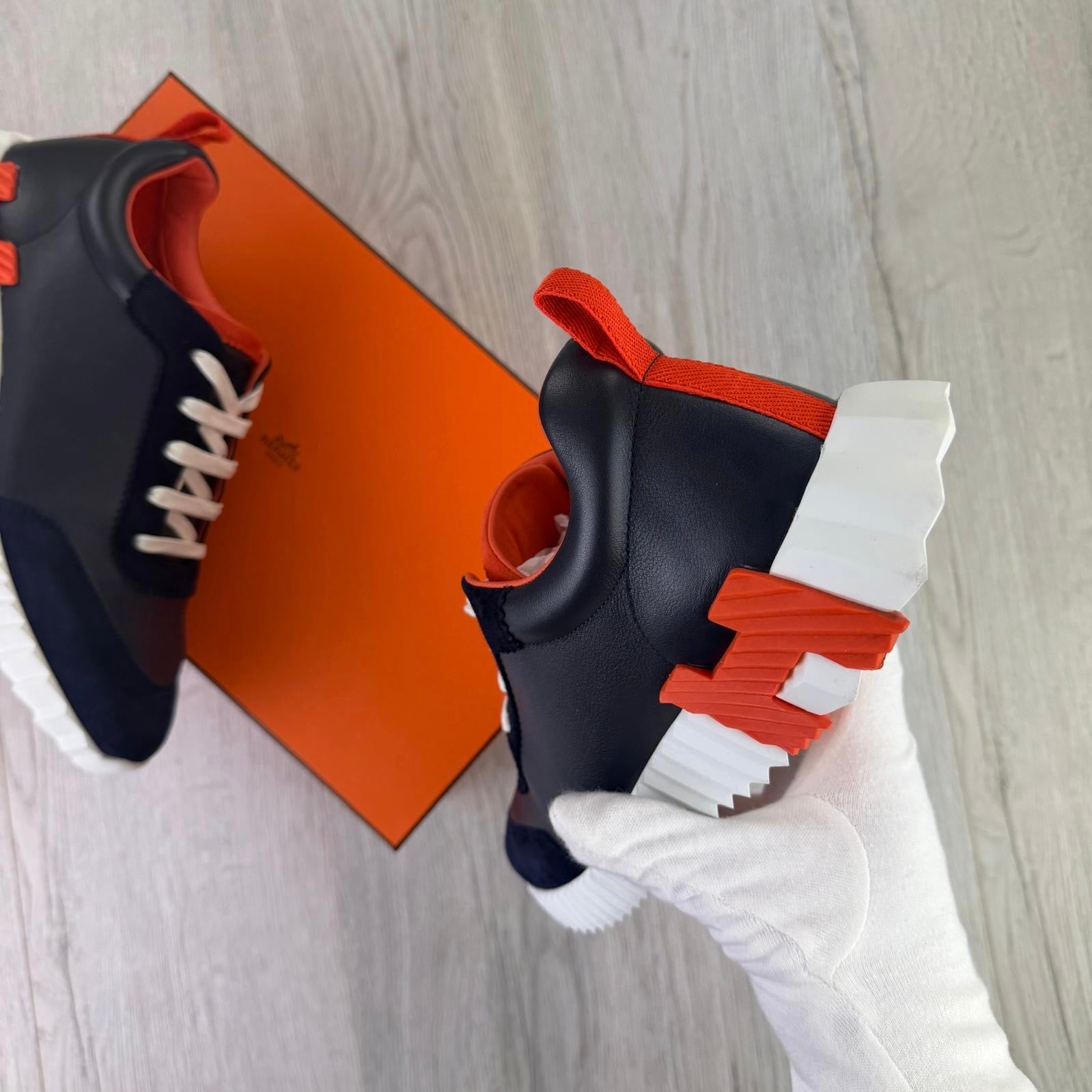 Hermes Men’s Navy Orange Bouncing Sneakers - 42 (Fit Uk 8)