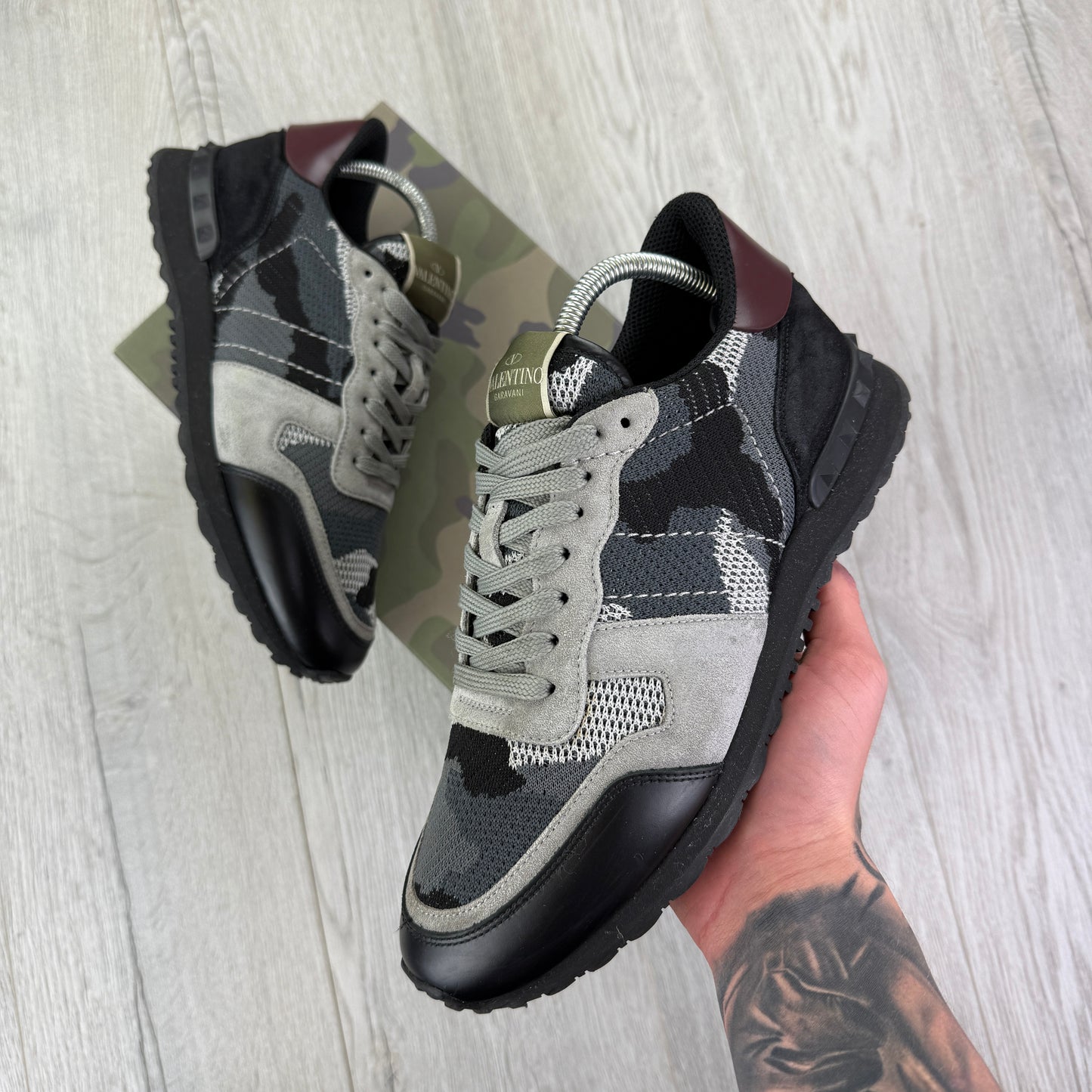 Valentino Men’s Black & Grey Camo Mesh Rockrunner Trainers - Uk 7