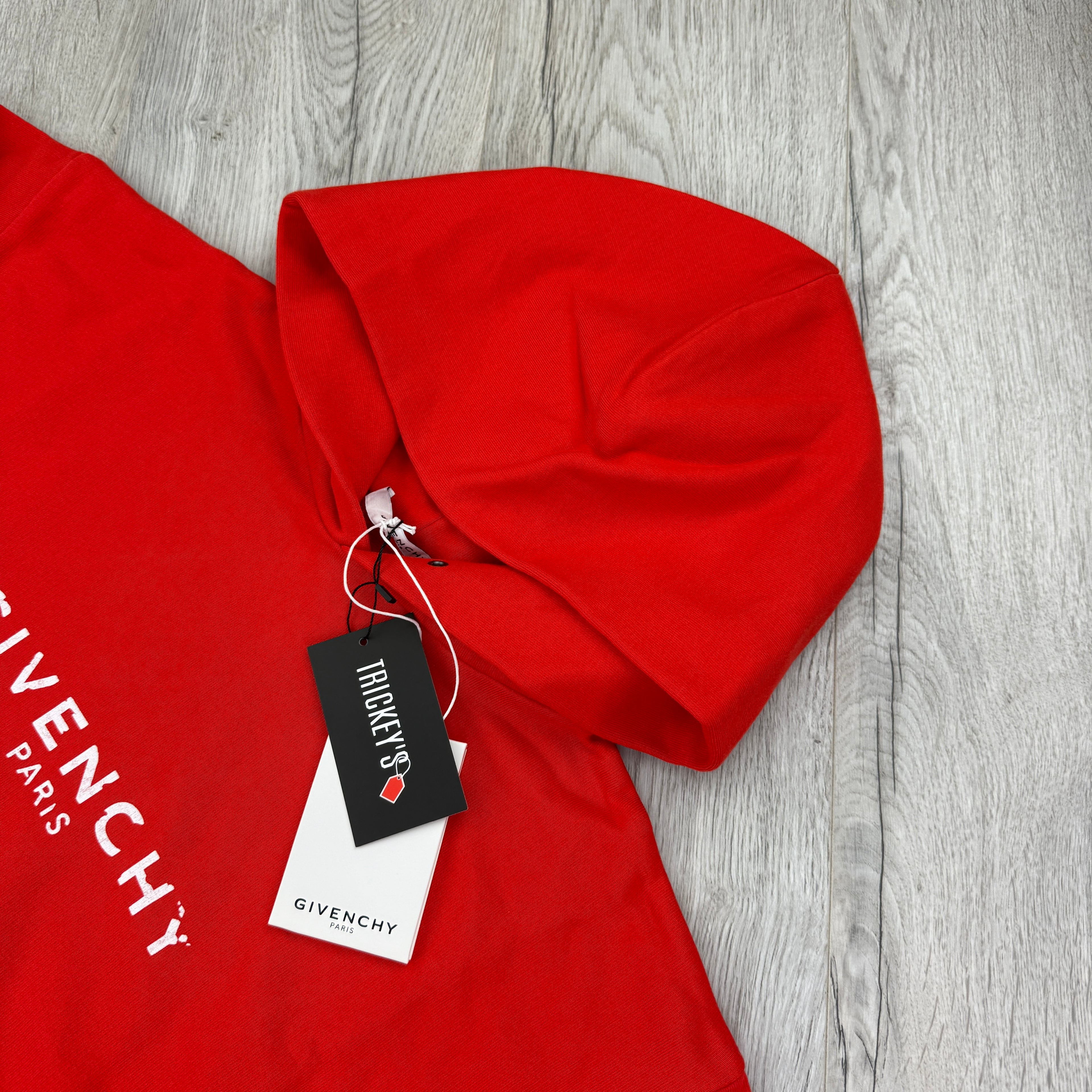 Givenchy Men’s Red Cracked Logo Pullover Hoodie