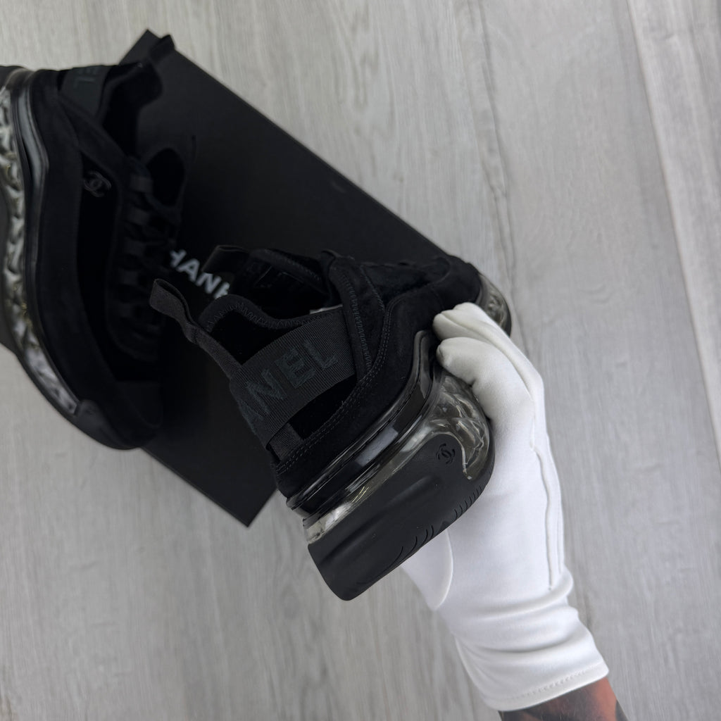 Chanel Men’s Triple Black Sock CC Runners - Uk 9