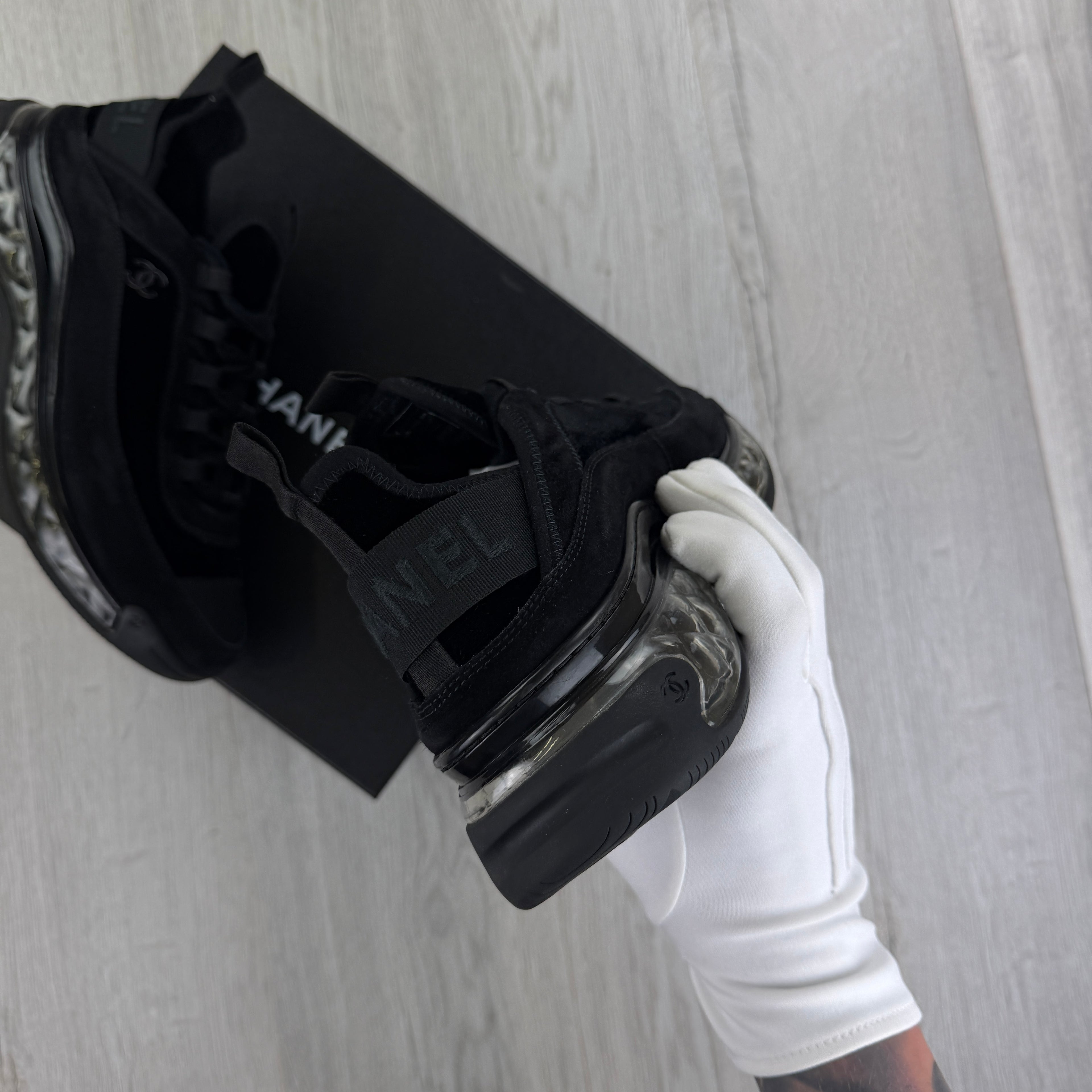 Chanel Men’s Triple Black Sock CC Runners - Uk 9