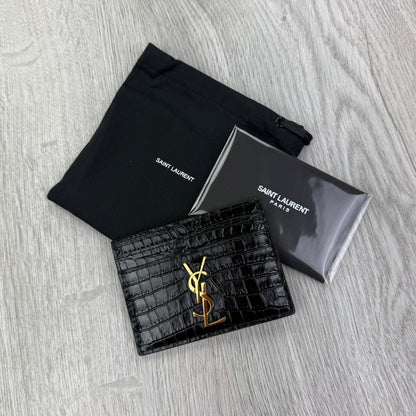 Saint Laurent Black Monogram Card Holder Gold Logo