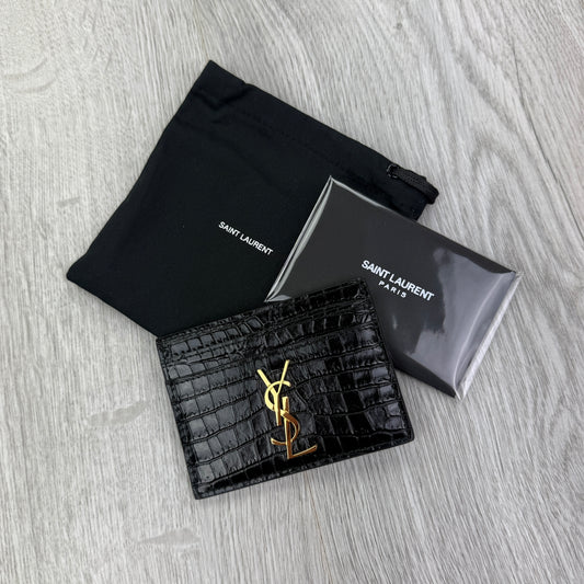 Saint Laurent Black Monogram Card Holder Gold Logo