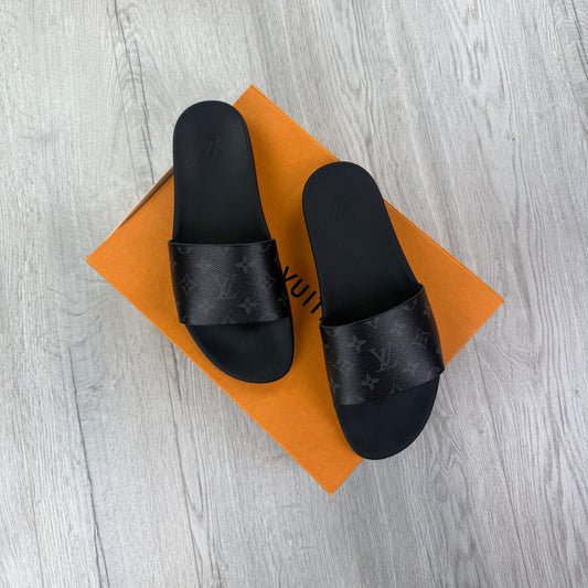 Louis Vuitton Men’s Black Leather Sliders - Uk 10.5 (Fit Uk 11)