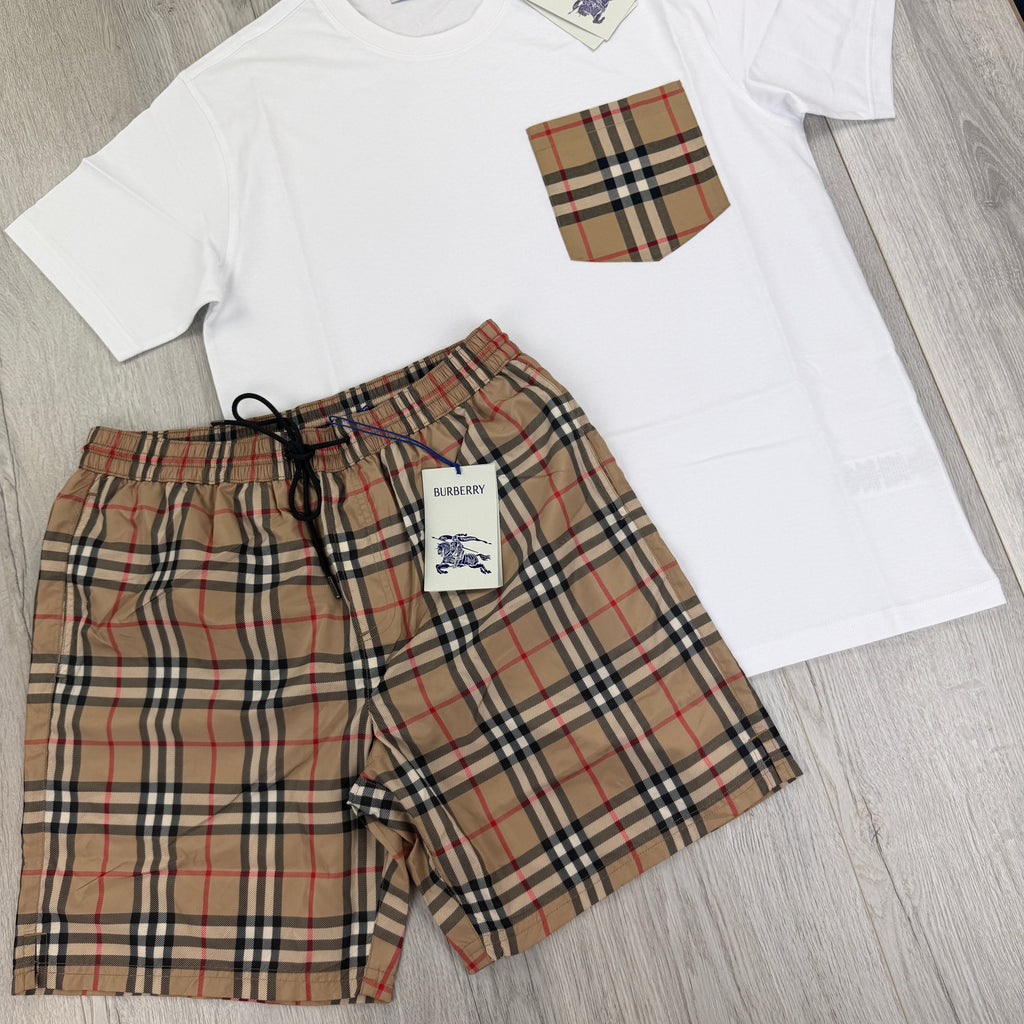 Burberry Men’s White T-shirt & Shorts Set