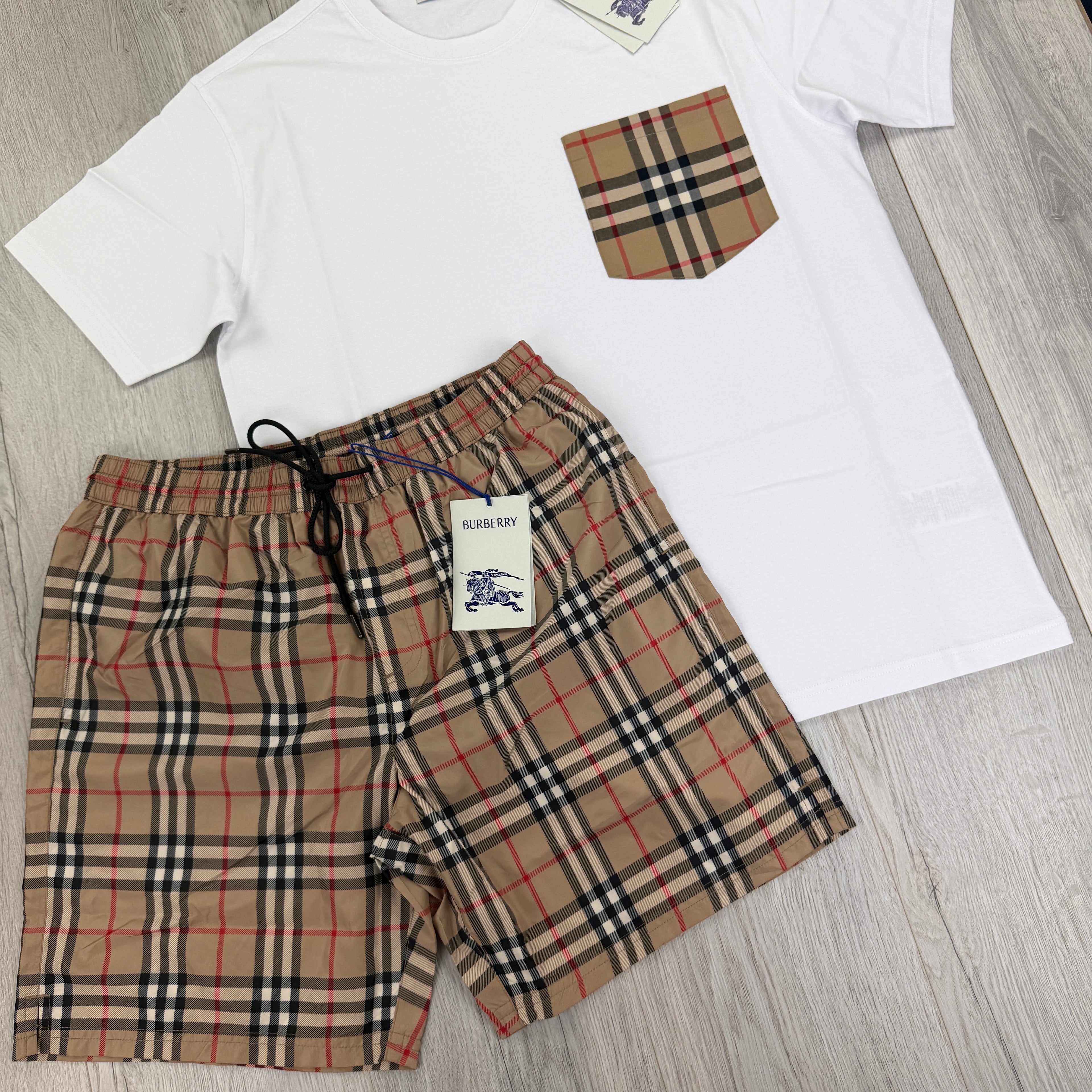 Burberry Men’s White T-shirt & Shorts Set