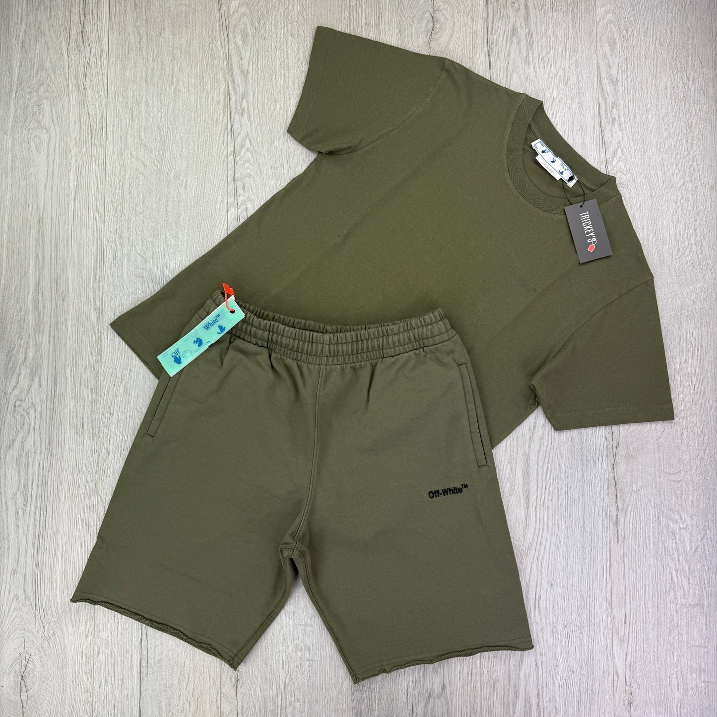 Off White Men’s Khaki T-shirt & Shorts Set - Medium