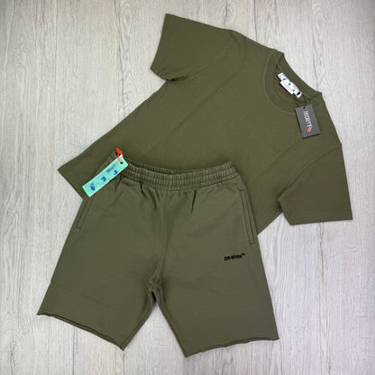 Off White Men’s Khaki T-shirt & Shorts Set - Medium