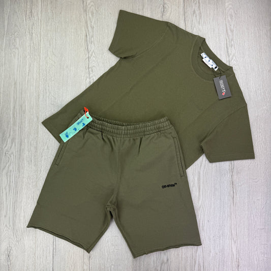 Off White Men’s Khaki T-shirt & Shorts Set - Medium