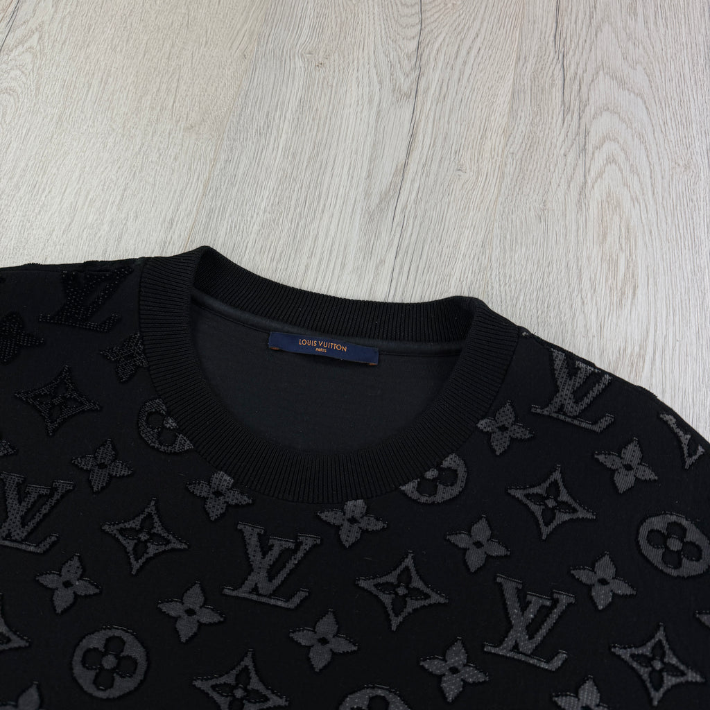 Louis Vuitton Men’s Black & White Monogram Jacquard Crewneck Jumper - XL