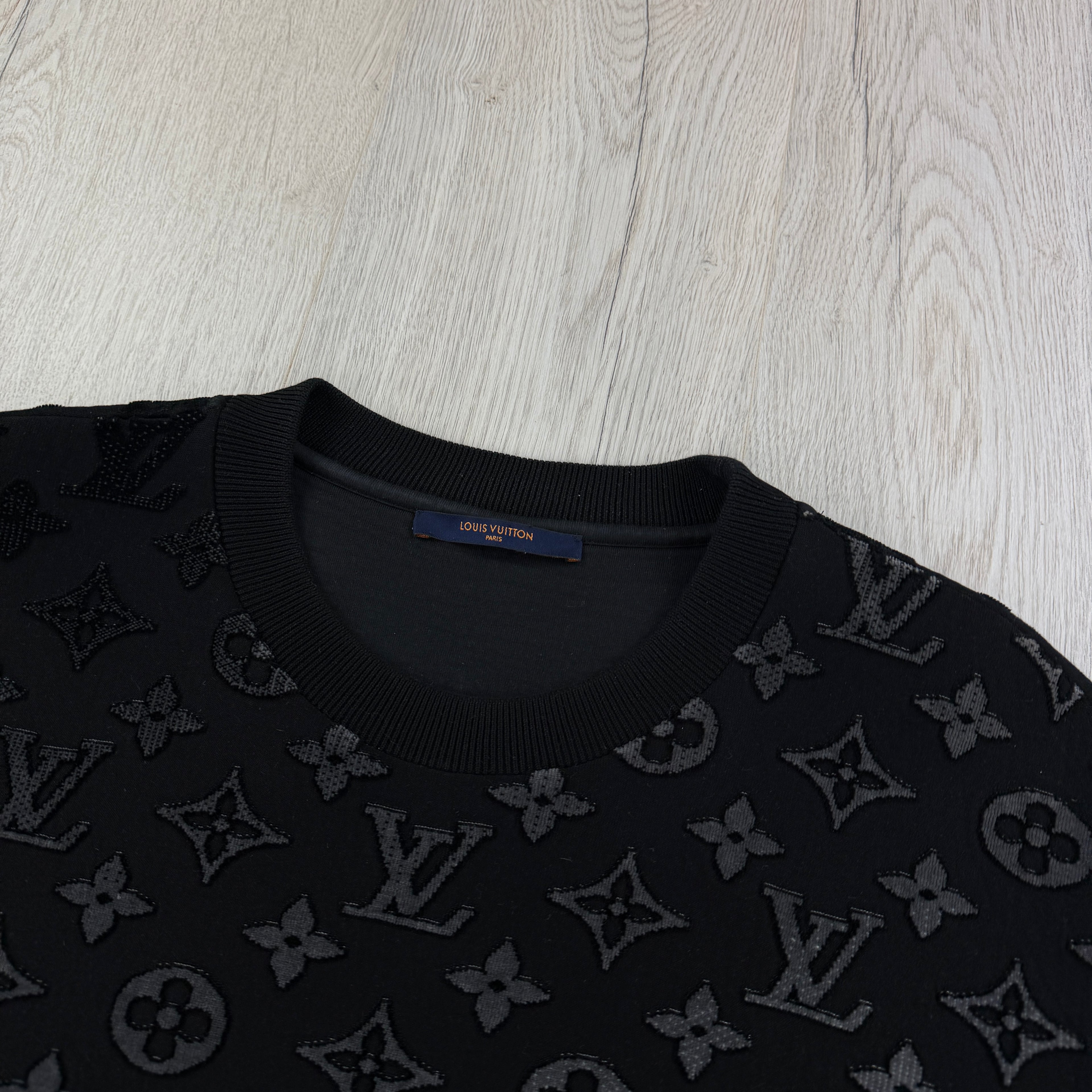 Louis Vuitton Men’s Black & White Monogram Jacquard Crewneck Jumper - XL