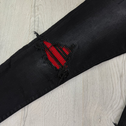 Amiri Men’s Black & Red Distressed Ripped Jeans - Uk 31