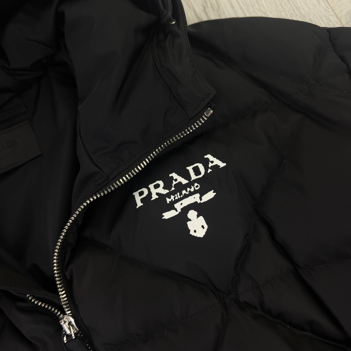 Prada Men’s Black Re-Nylon Triangle Padded Long Down Jacket White Logo - 50 (Fit XL)