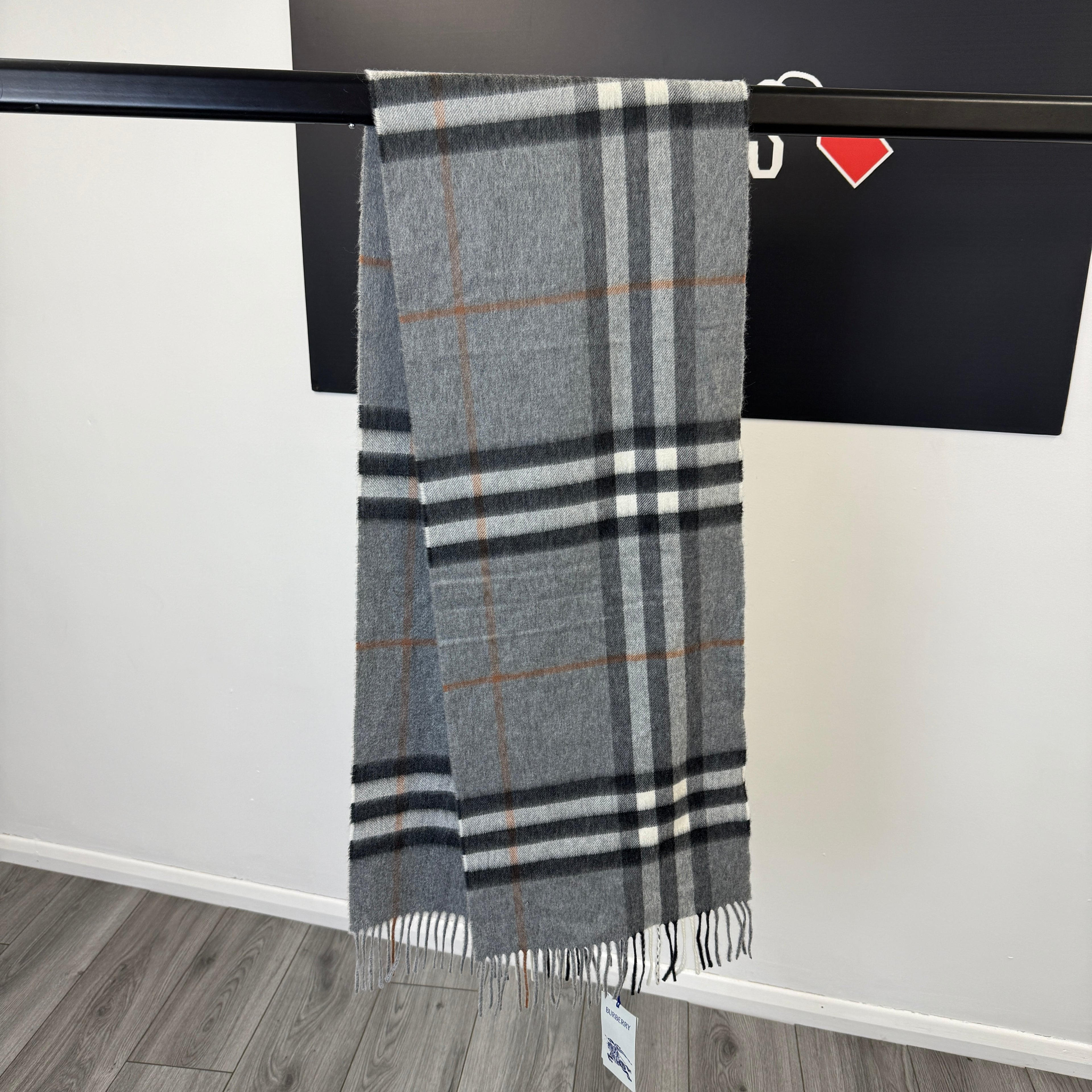 Burberry Grey Check Cashmere Scarf