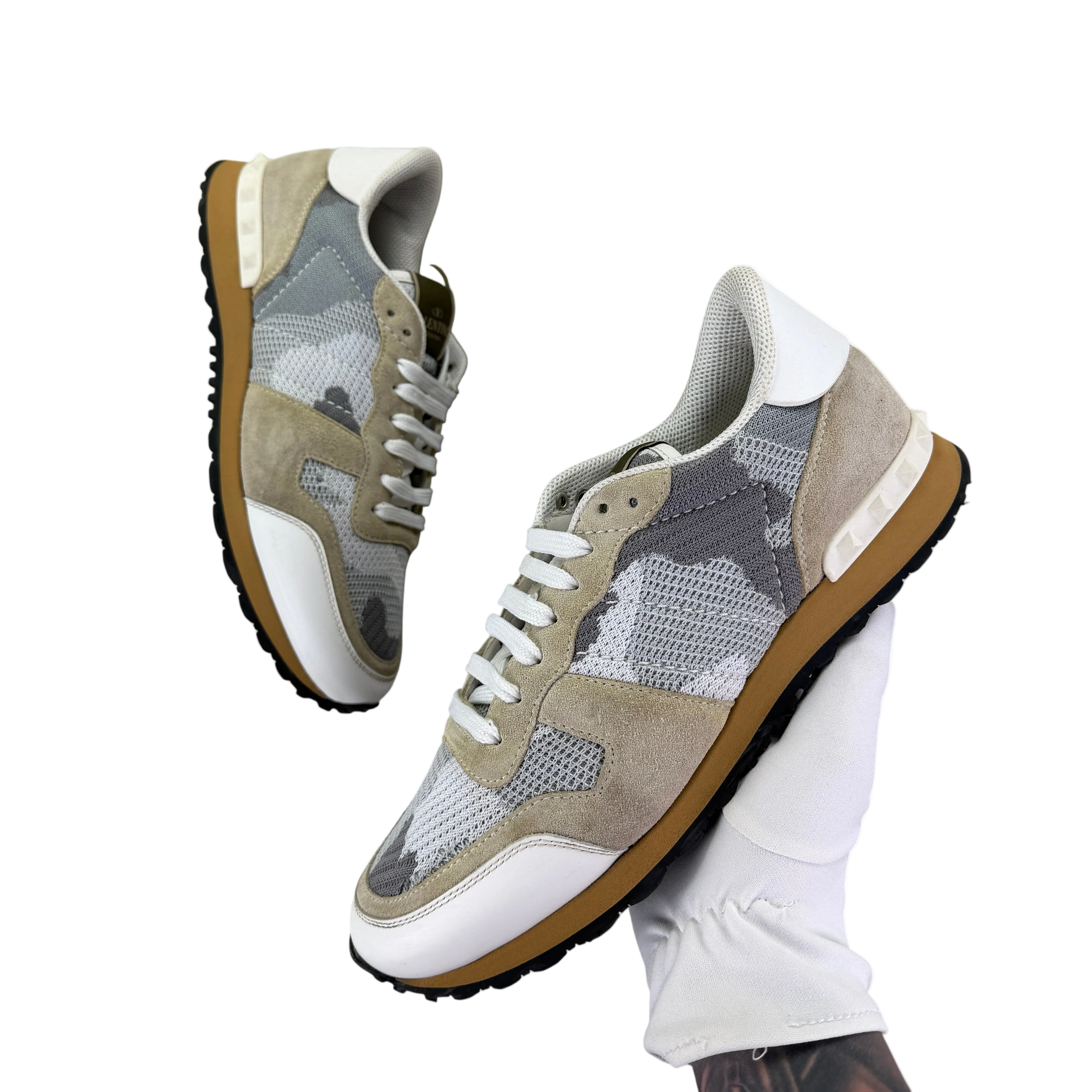 Valentino Men’s Beige & White Camo Mesh Rockrunner Trainers - UK 8
