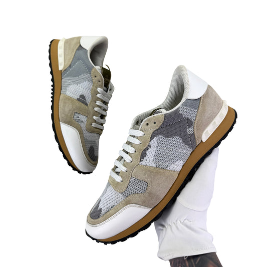Valentino Men’s Beige & White Camo Mesh Rockrunner Trainers - UK 8