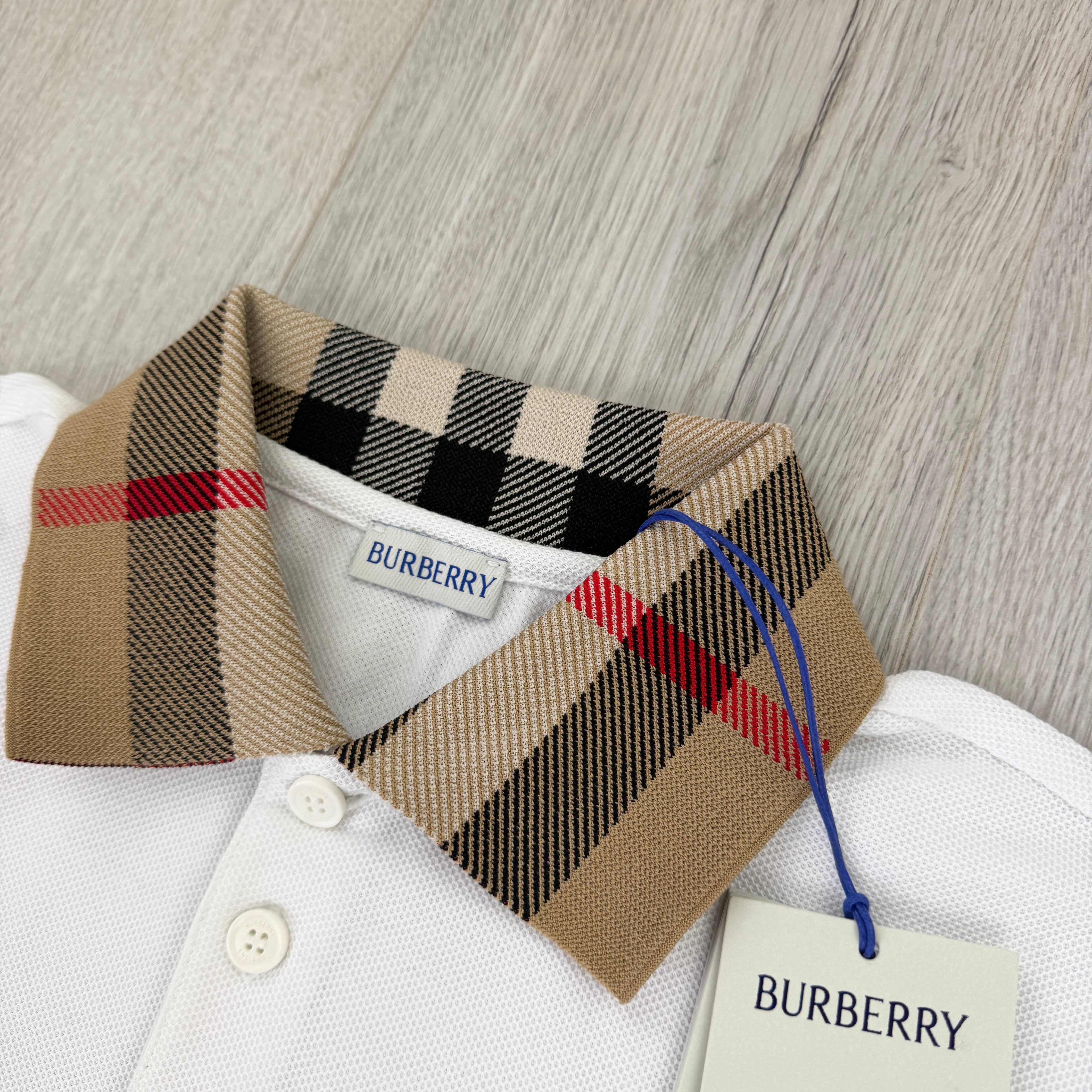 Burberry Men’s White Slim-Fit Checked Cotton-Piqué Polo Shirt
