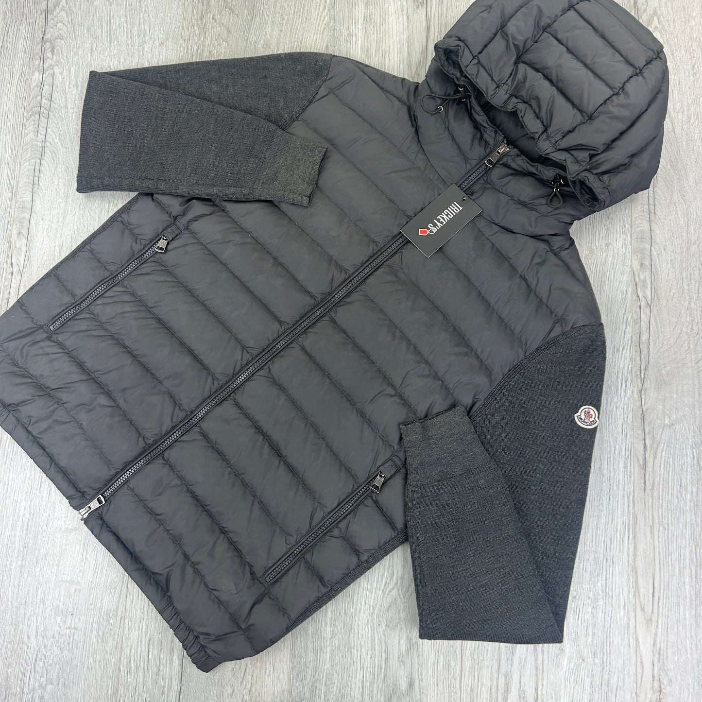 Moncler Men’s Dark Grey Padded & Knitted Maglia Hoodie - XL Slim