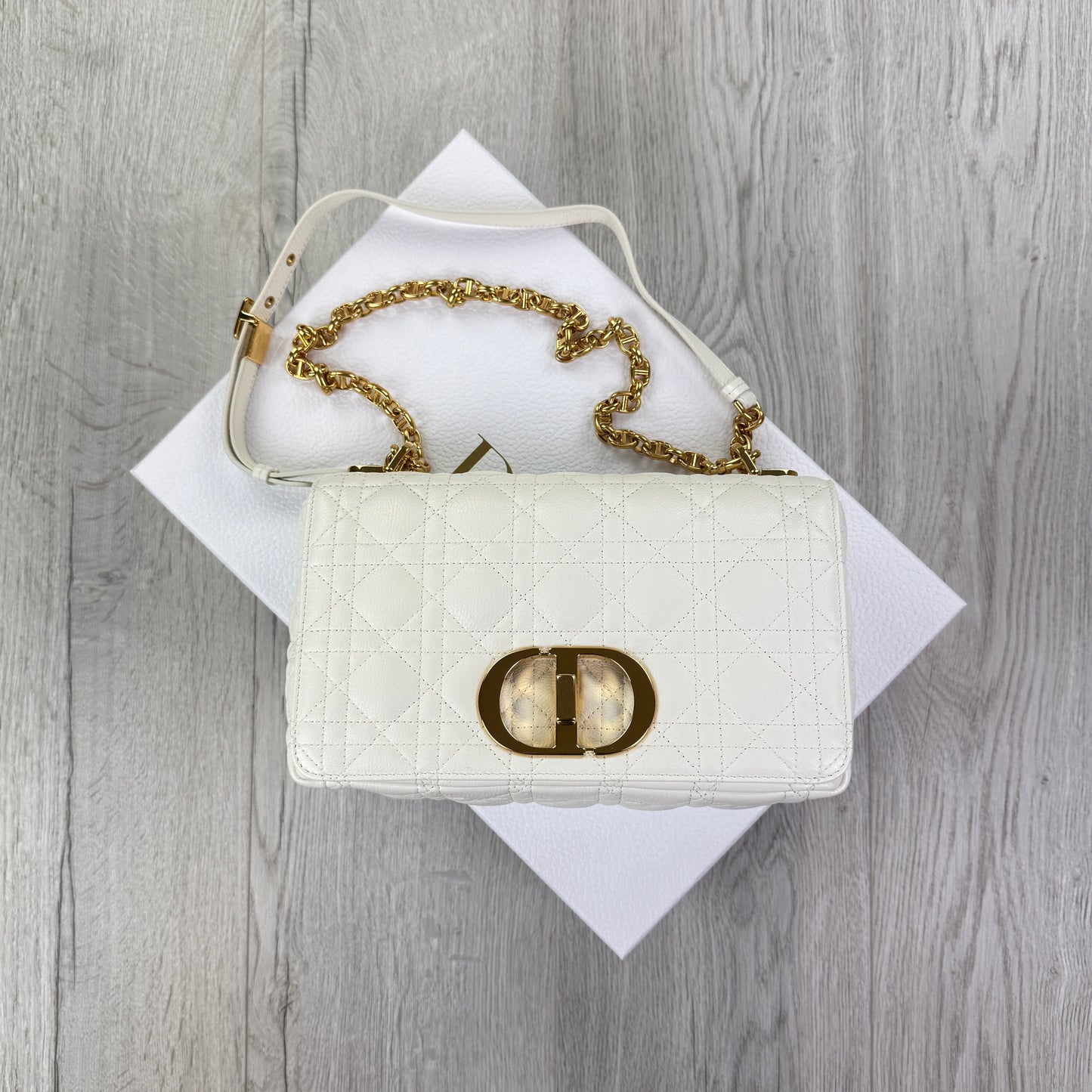Dior Women’s White Small Dior Caro Ivory Supple Cannage Calfskin Bag