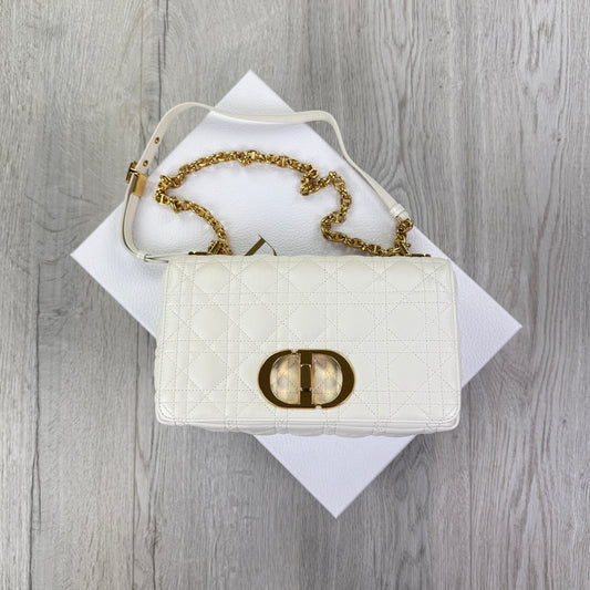 Dior Women’s White Small Dior Caro Ivory Supple Cannage Calfskin Bag
