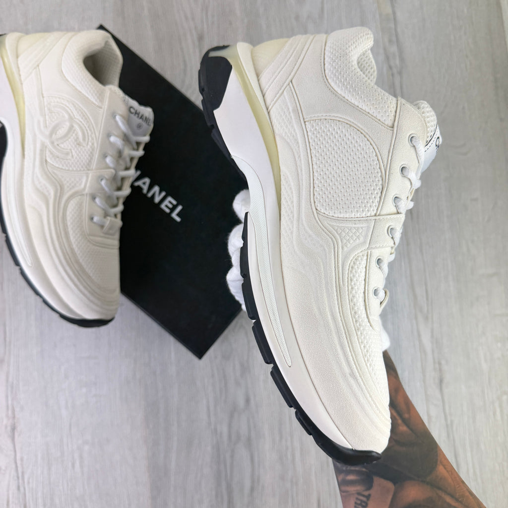 Chanel Men’s White CC Runners - Uk 11