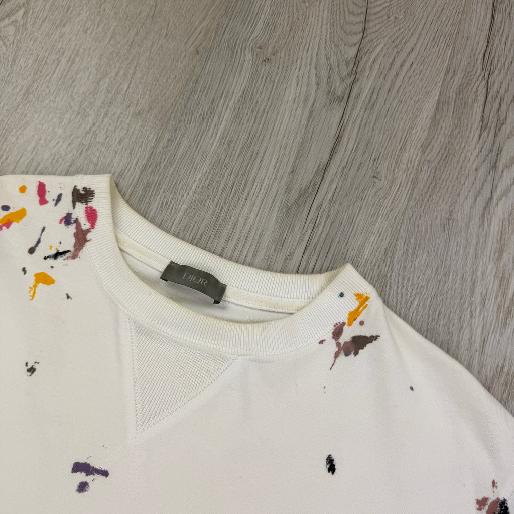 Dior Men’s White Paint Splattered T Shirt - Small