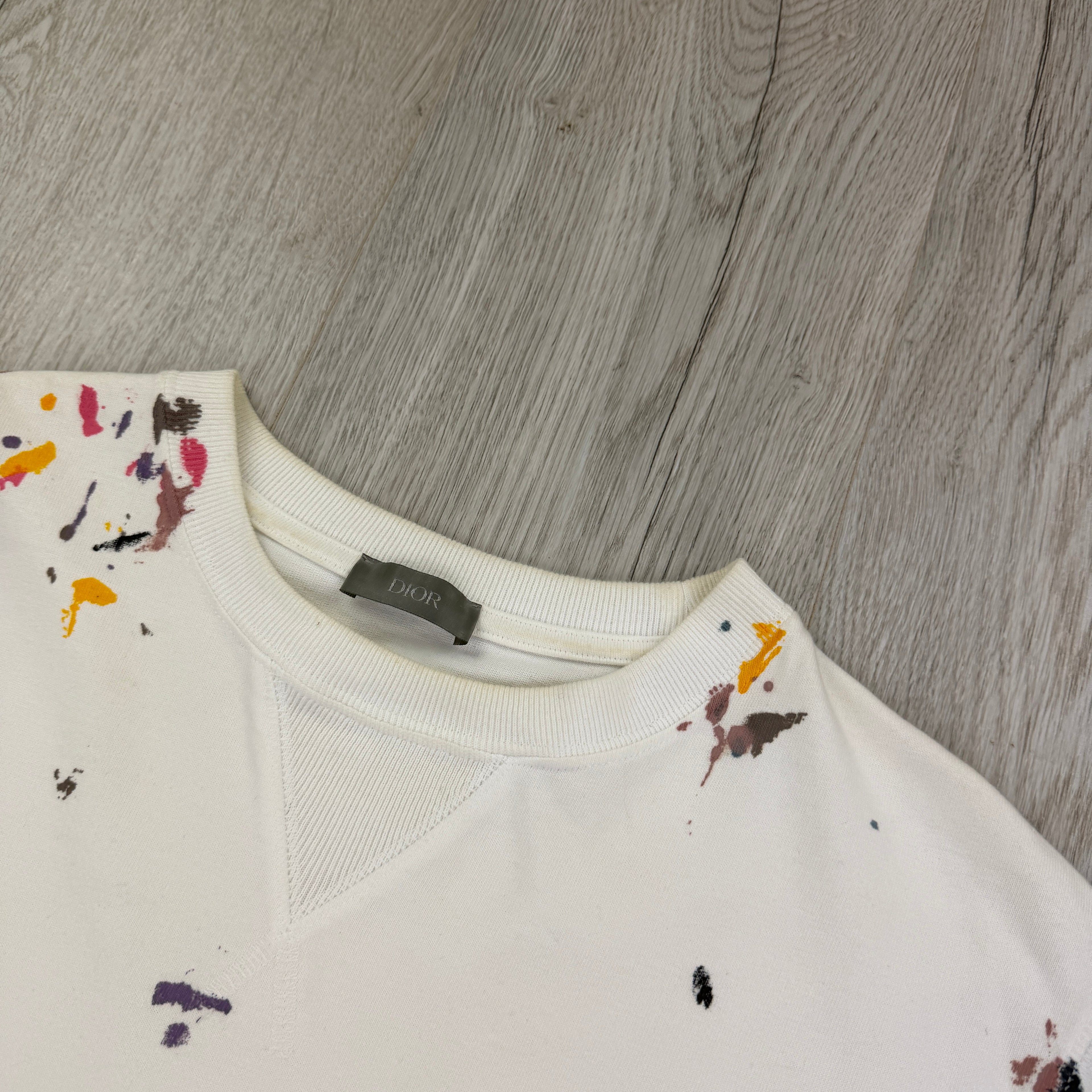 Dior Men’s White Paint Splattered T Shirt - Small