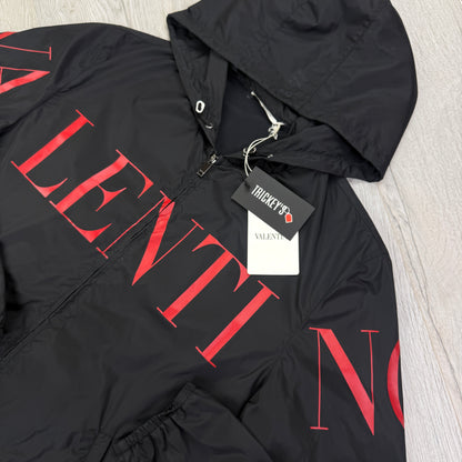 Valentino Men’s Black Windbreaker Jacket Red Logo - Size 50 (Fits Medium)
