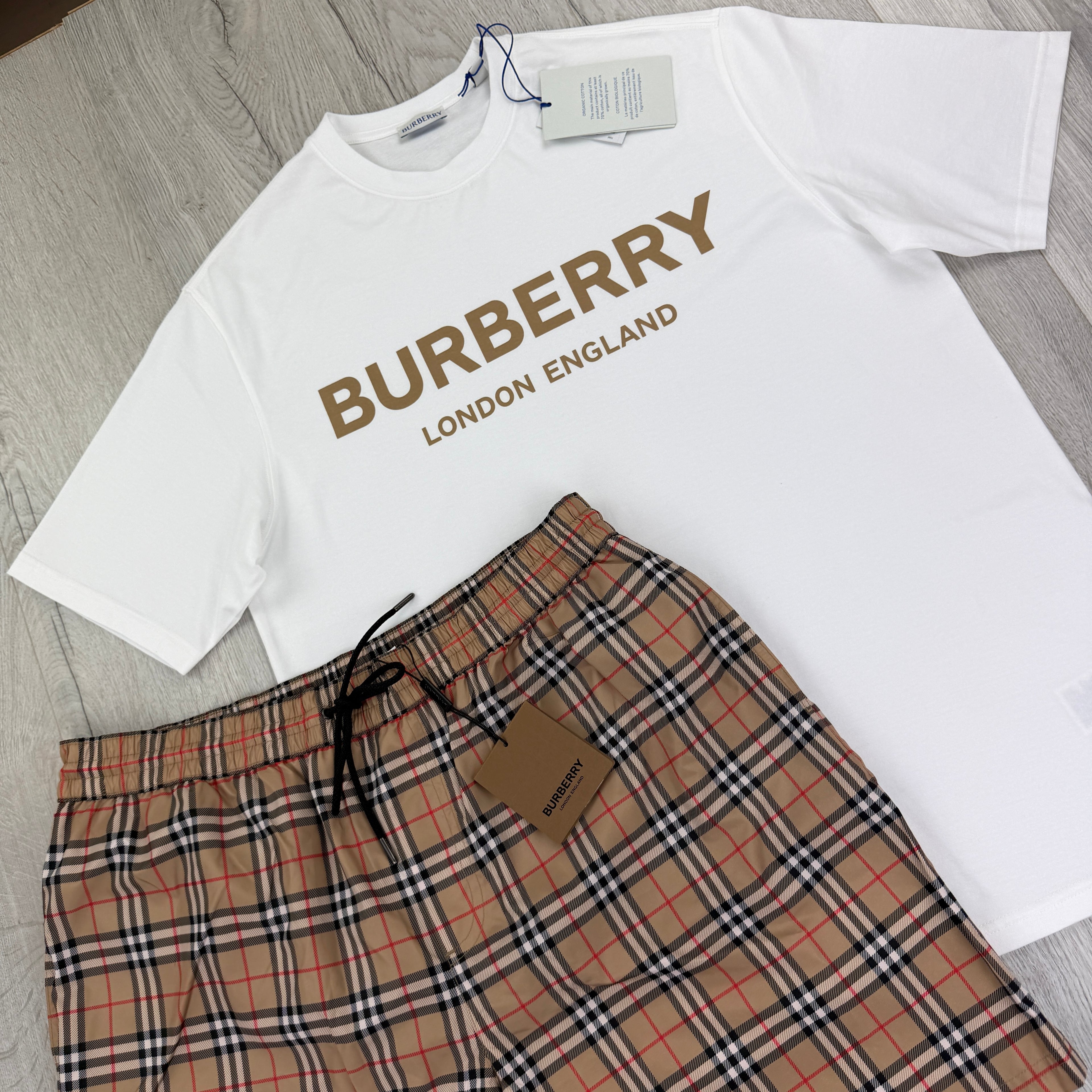 Burberry Men’s White T-shirt & Shorts Set