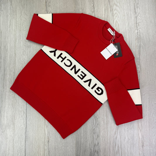 Givenchy Men’s Red Knitted Crewneck With Upside Down Logo