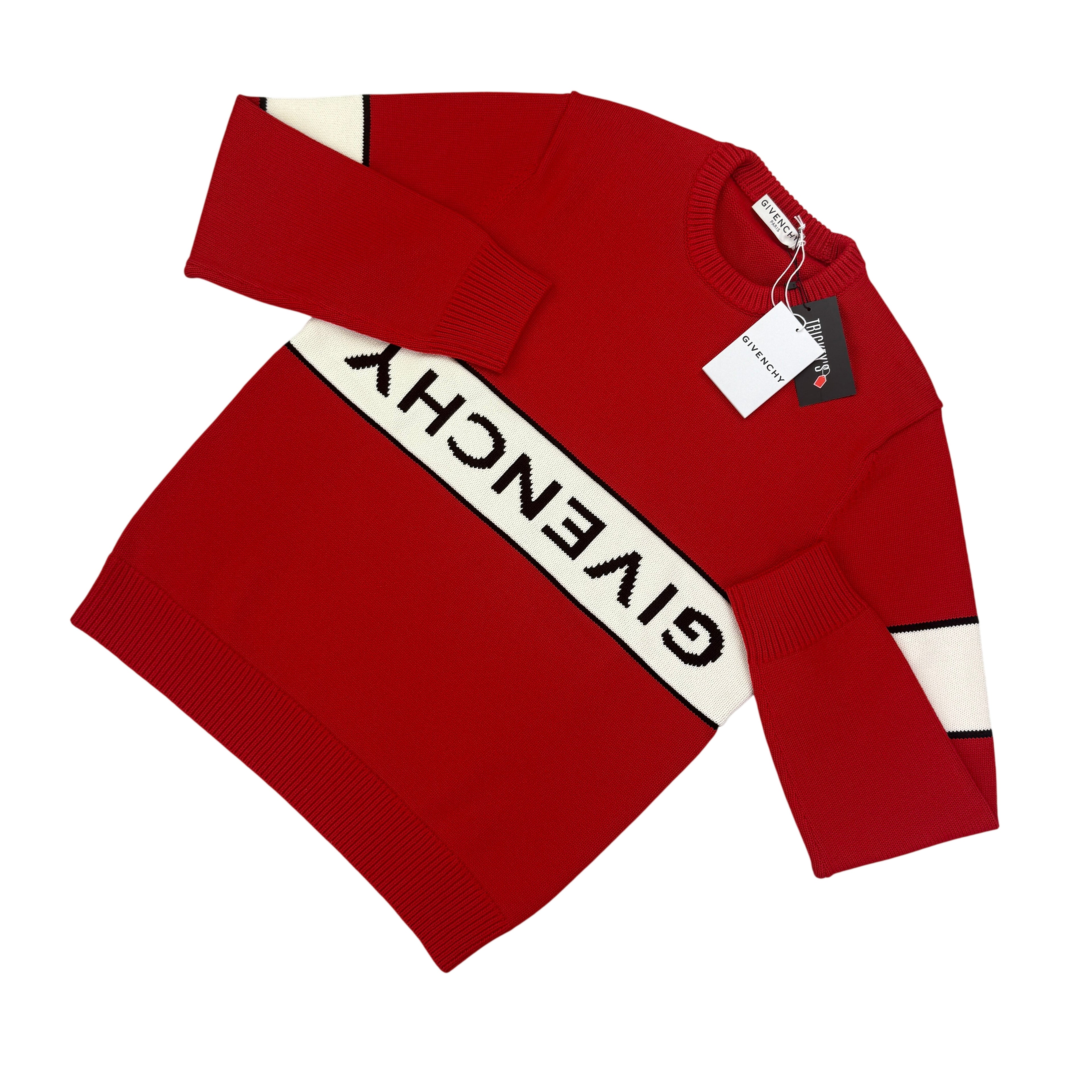 Givenchy Men’s Red Knitted Crewneck With Upside Down Logo