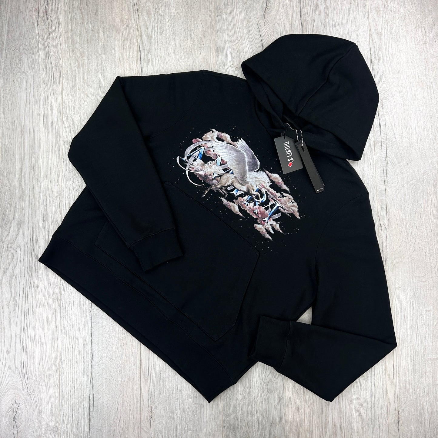 Amiri Men’s Pegasus Script Logo Black Pullover Hoodie