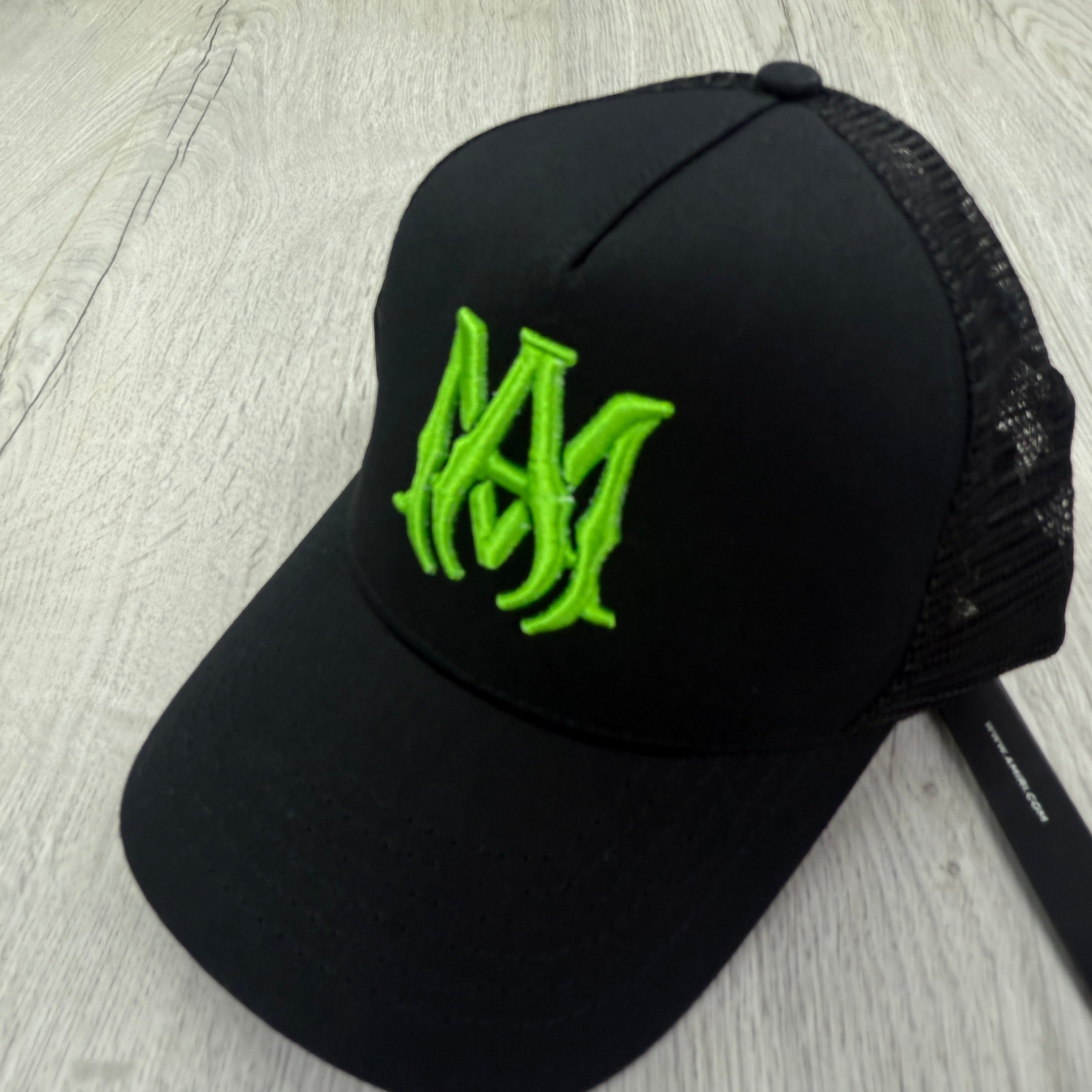 Amiri Men’s Black Baseball Cap Green Neon Embroidered Logo